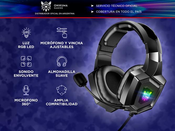 Auriculares Gamer Onikuma K8, Micrófono y Luz RGB LED - 1