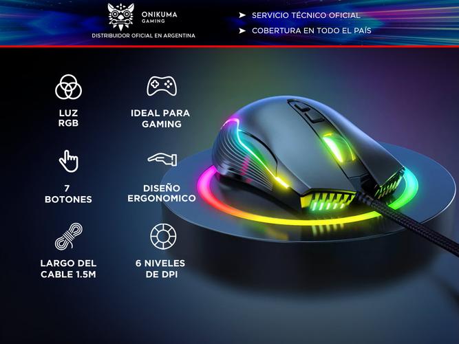 Mouse Gamer Onikuma CW905 Negro DPI 6400 con Luz RGB - 1