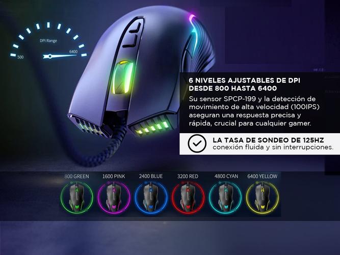 Mouse Gamer Onikuma CW905 Negro DPI 6400 con Luz RGB - 3