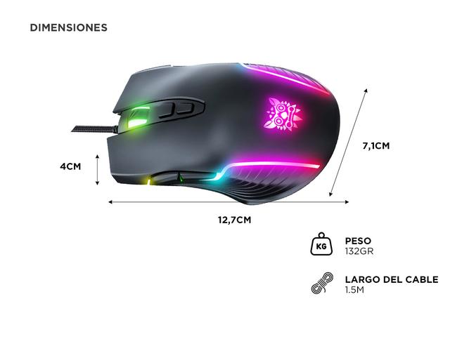 Mouse Gamer Onikuma CW905 Negro DPI 6400 con Luz RGB - 4
