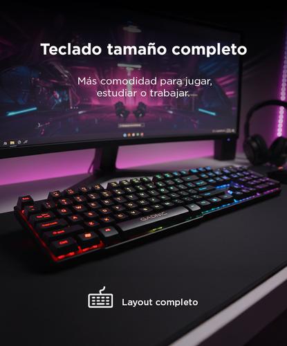 Kit Gamer 4 en 1 Gadnic Teclado LED RGB Conexion 20  Mouse Óptico Gamer 1200 DPI 3 Botones LED  Auriculares Estéreo 32 Ohm 20Hz a 20000Hz Micrófono  Mouse Pad Antideslizante Tela Goma - 2
