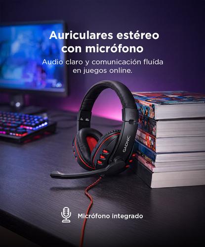 Kit Gamer 4 en 1 Gadnic Teclado LED RGB Conexion 20  Mouse Óptico Gamer 1200 DPI 3 Botones LED  Auriculares Estéreo 32 Ohm 20Hz a 20000Hz Micrófono  Mouse Pad Antideslizante Tela Goma - 4