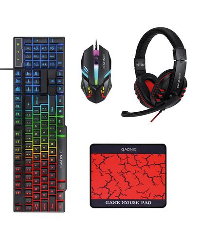 Kit Gamer 4 en 1 Gadnic Teclado LED RGB Conexion 20  Mouse Óptico Gamer 1200 DPI 3 Botones LED  Auriculares Estéreo 32 Ohm 20Hz a 20000Hz Micrófono  Mouse Pad Antideslizante Tela Goma - 6