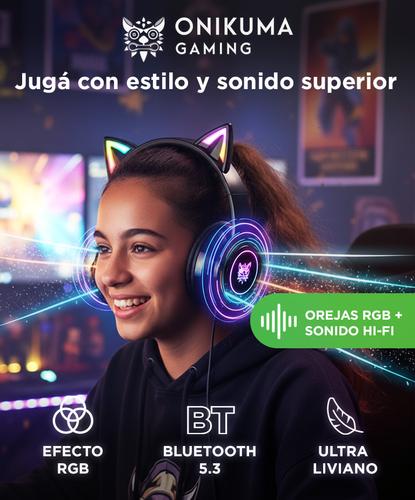Auriculares Gamer inalámbricos Onikuma B90 Orejas Gato Luz Led Negro - 1