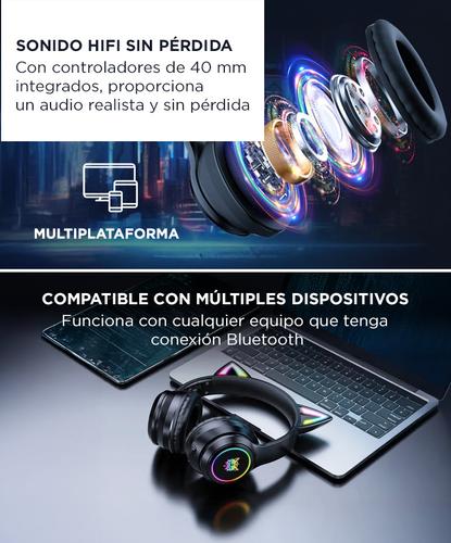 Auriculares Gamer inalámbricos Onikuma B90 Orejas Gato Luz Led Negro - 2