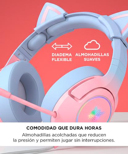 Auriculares Onikuma K9 Orejas Gato RGB Con Micrófono Rosa y Celeste  - 2