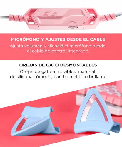 Auriculares Onikuma K9 Orejas Gato RGB Con Micrófono Rosa y Celeste  - 3