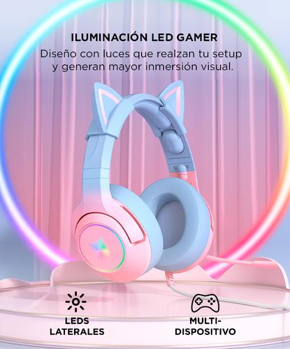 Auriculares Onikuma K9 Orejas Gato RGB Con Micrófono Rosa y Celeste  - 4