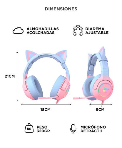 Auriculares Onikuma K9 Orejas Gato RGB Con Micrófono Rosa y Celeste  - 5