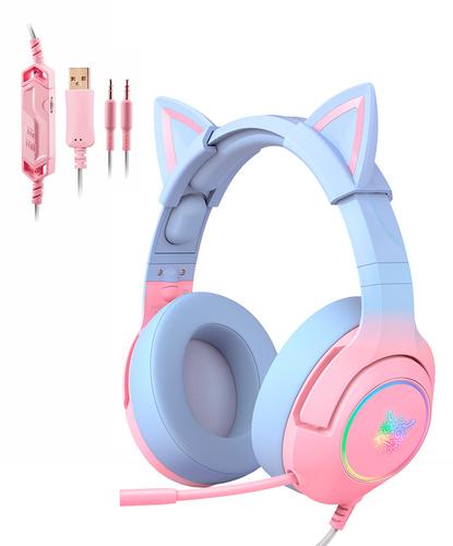 Auriculares Onikuma K9 Orejas Gato RGB Con Micrófono Rosa y Celeste  - 6