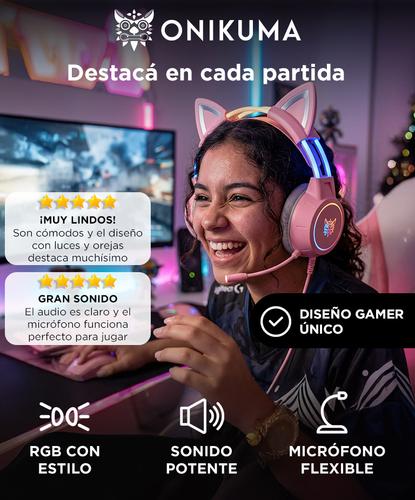 Auriculares Gamer Onikuma X15 Pro Rosa Orejas Gato - 1