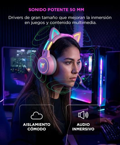 Auriculares Gamer Onikuma X15 Pro Rosa Orejas Gato - 2