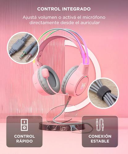 Auriculares Gamer Onikuma X15 Pro Rosa Orejas Gato - 4