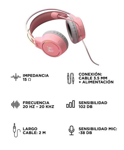 Auriculares Gamer Onikuma X15 Pro Rosa Orejas Gato - 5