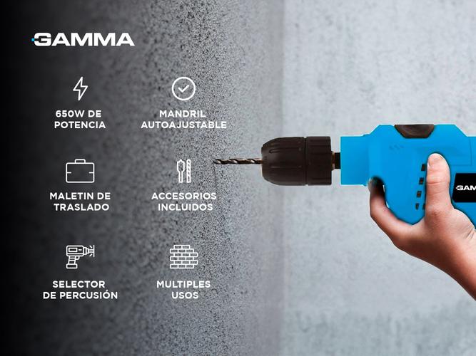 Taladro De Impacto Gamma Mandril 650w Percusion Accesorios Maletin G1905KAR - 1