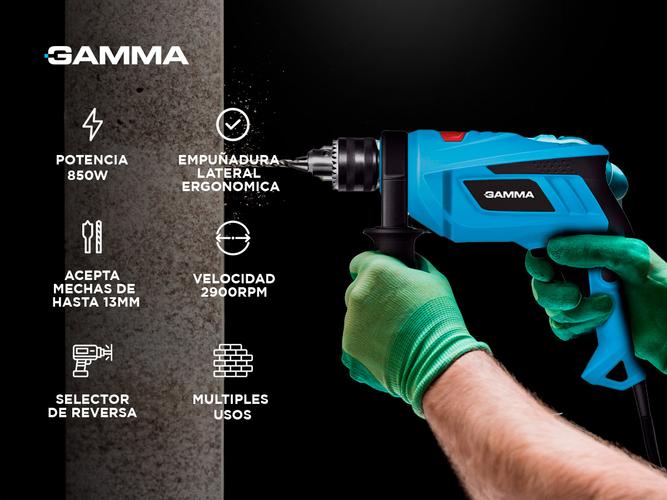 Taladro de Impacto Gamma 850W Percutor 13mm Empuñadura G1902AR - 1