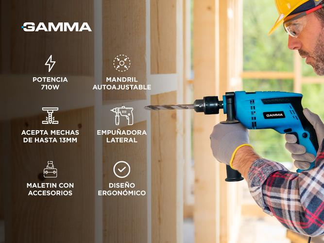 Taladro de Impacto Gamma 850w Accesorios Maletin Mandril G1904KAR - 1
