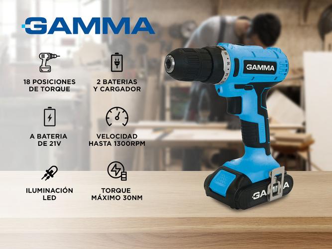 Taladro Atornillador Inalambrico Gamma 21v 2 Bat Cargador Maletin Led G12103AR - 1