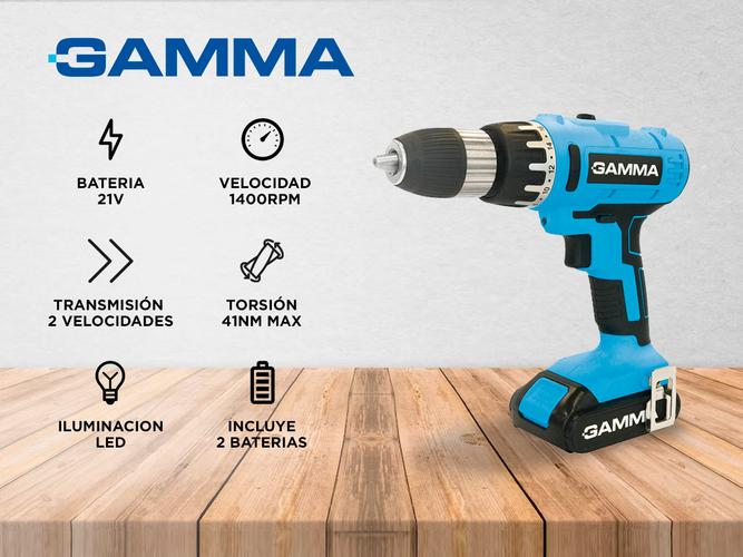 Taladro Atornillador Impacto Inalambrico Gamma 21v 13mm 2 Bat G12301AR - 1