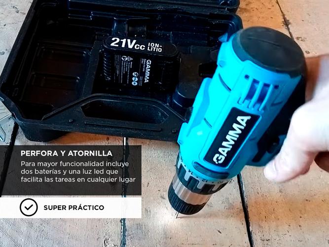 Taladro Atornillador Impacto Inalambrico Gamma 21v 13mm 2 Bat G12301AR - 2