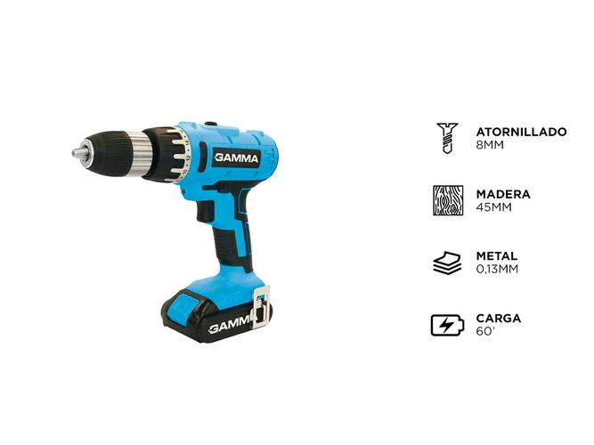 Taladro Atornillador Impacto Inalambrico Gamma 21v 13mm 2 Bat G12301AR - 4