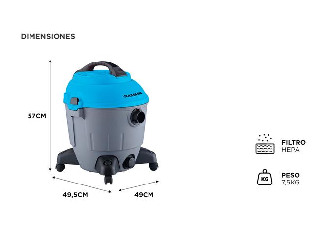 Aspiradora Tacho Gamma 35L 1400W Seco Humedo Filtro Hepa  - 4
