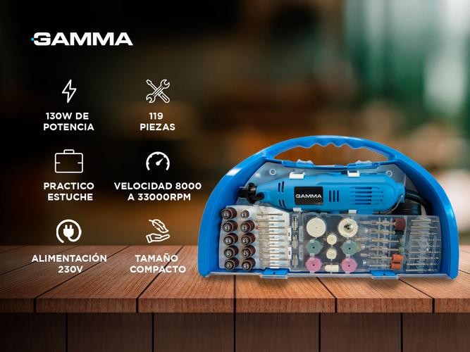 Minitorno Gamma 130w 33000rpm 119 Piezas Accesorios Maletin G19501AC - 1