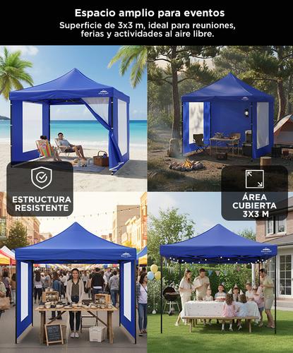 Gazebo Gadnic 3X3-M Plegable 3x3 Reforzado Paredes con Ventana Ideal Playa o Eventos - 4