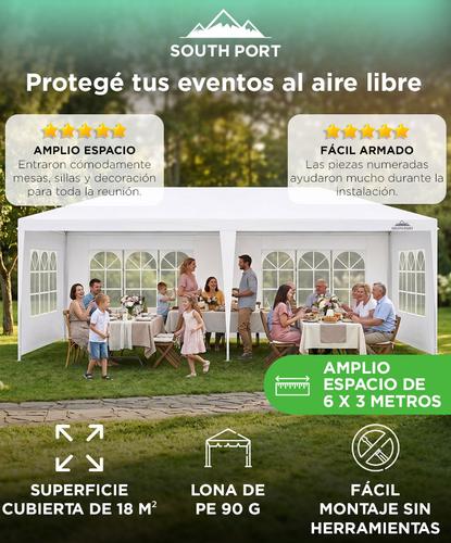 Gazebo 6 x 3 Metros South Port By Gadnic Para Eventos 4 Ventanas Lona PE Impermeable Exterior Carpa Pérgola - 1
