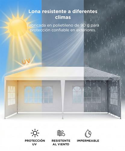 Gazebo 6 x 3 Metros South Port By Gadnic Para Eventos 4 Ventanas Lona PE Impermeable Exterior Carpa Pérgola - 2