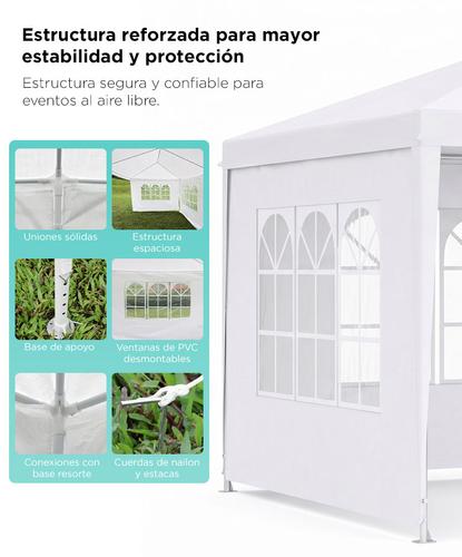 Gazebo 6 x 3 Metros South Port By Gadnic Para Eventos 4 Ventanas Lona PE Impermeable Exterior Carpa Pérgola - 3