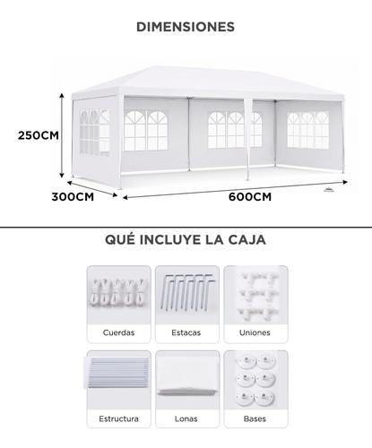 Gazebo 6 x 3 Metros South Port By Gadnic Para Eventos 4 Ventanas Lona PE Impermeable Exterior Carpa Pérgola - 5