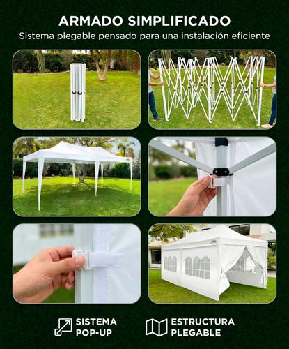 Gazebo 6 x 3 Metros South Port By Gadnic Plegable, Para Eventos, 4 Ventanas, 1 Pared, 1 Puerta, Lona PE Impermeable, Exterior  - 4