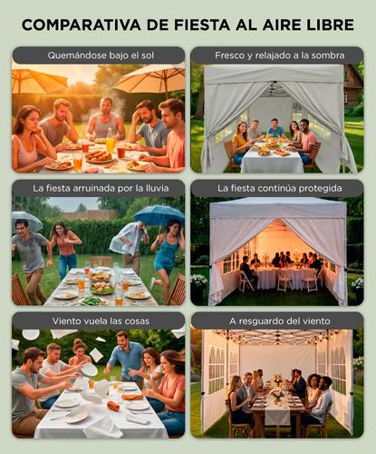 Gazebo 6 x 3 Metros South Port By Gadnic Plegable, Para Eventos, 4 Ventanas, 1 Pared, 1 Puerta, Lona PE Impermeable, Exterior  - 5