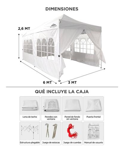 Gazebo 6 x 3 Metros South Port By Gadnic Plegable, Para Eventos, 4 Ventanas, 1 Pared, 1 Puerta, Lona PE Impermeable, Exterior  - 6