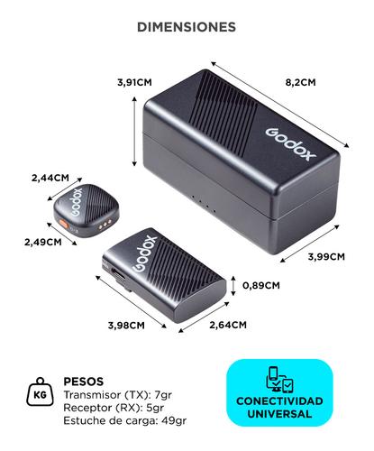 Micrófono Inalambrico Godox Cube C Combo Kit 1 24 bits 40 horas 115 dB 300 m  - 5