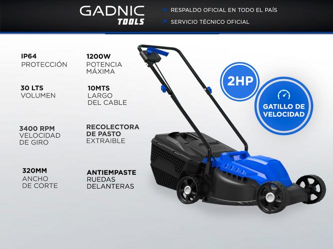 Cortadora de Pasto Gadnic Mower 1300 1200w 30Lts 220v - 1