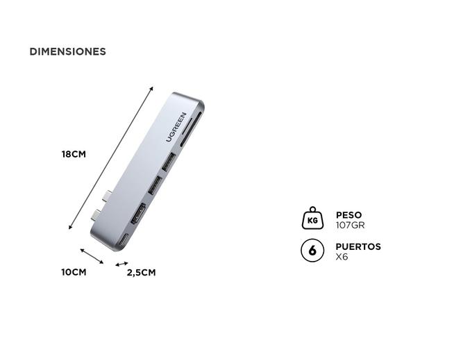 Hub Adaptador 6 en 2 Ugreen Doble Usb-c a  HDMI2USB 30 ATFSDUSB-C  - 4
