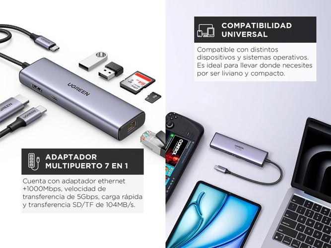 Adaptador Ugreen 7 en 1 4K HDMI USB C Hub - 2