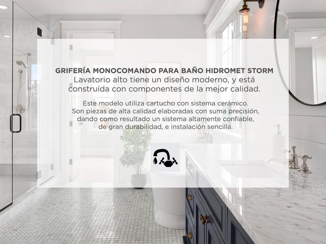 Grifería Hidromet Storm Lavatorio Alto Monocomando Para Baño Cromo - 3