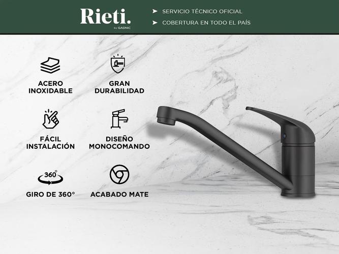 Grifería Canilla De Cocina Rieti Monocomando Negro Mate - 1