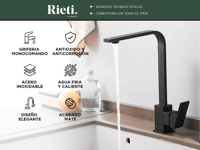 Griferia Canilla Monocomando Rieti Gadnic Negro Mate - 1