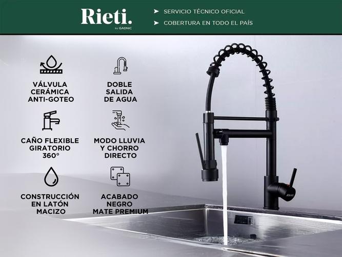 Grifería de Cocina Cromado Rieti con Doble Boquilla Resorte Extraíble - 1