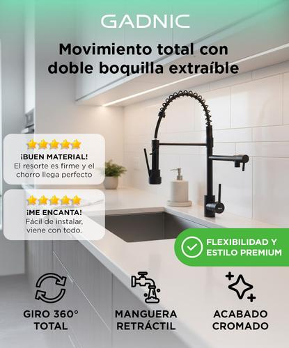 Grifería de Cocina Cromado Rieti con Doble Boquilla Resorte Extraíble - 1