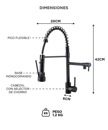 Grifería de Cocina Cromado Rieti con Doble Boquilla Resorte Extraíble - 5