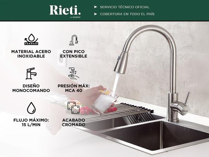 Grifería de Cocina Extraíble Monocomando de Acero Inoxidable - 1