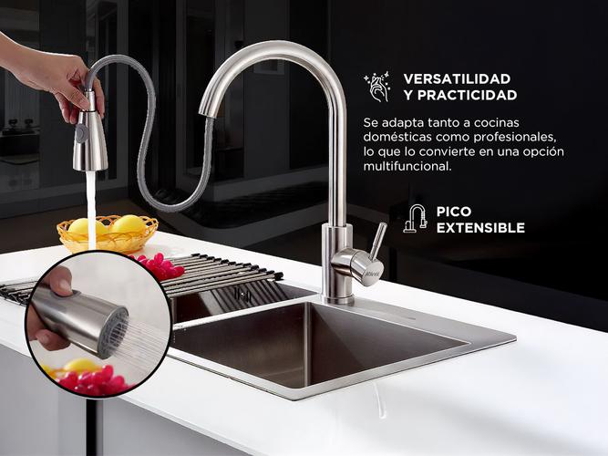 Grifería de Cocina Extraíble Monocomando de Acero Inoxidable - 2