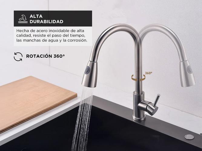 Grifería de Cocina Extraíble Monocomando de Acero Inoxidable - 3