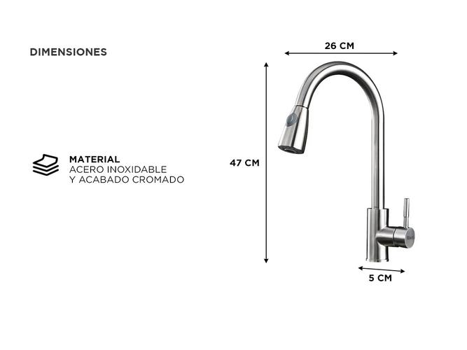 Grifería de Cocina Extraíble Monocomando de Acero Inoxidable - 4