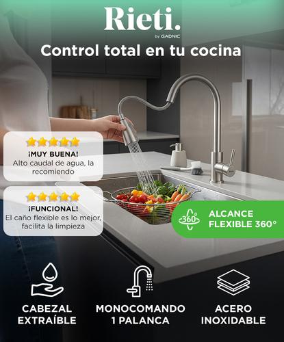 Grifería de Cocina Extraíble Monocomando de Acero Inoxidable - 1